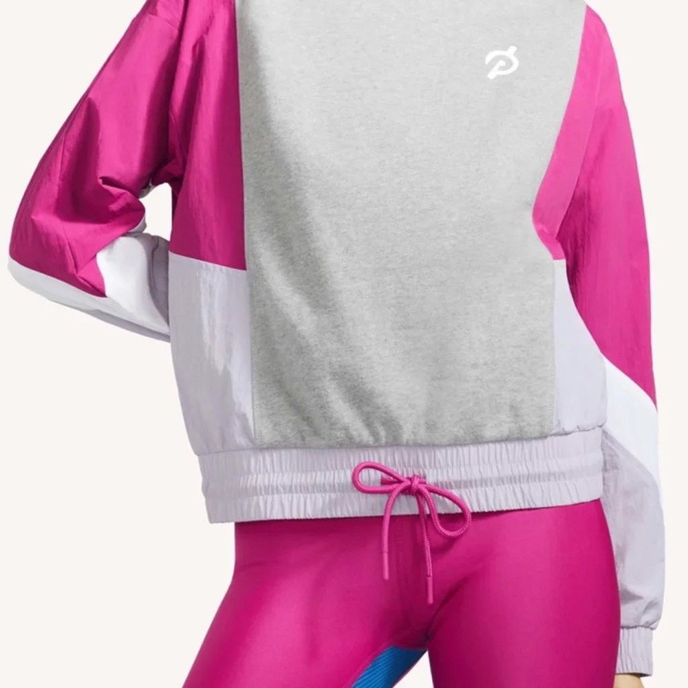 Peloton Fabric Mix Pullover Sweatshirt Pink Gray Large Windbreaker Size Large